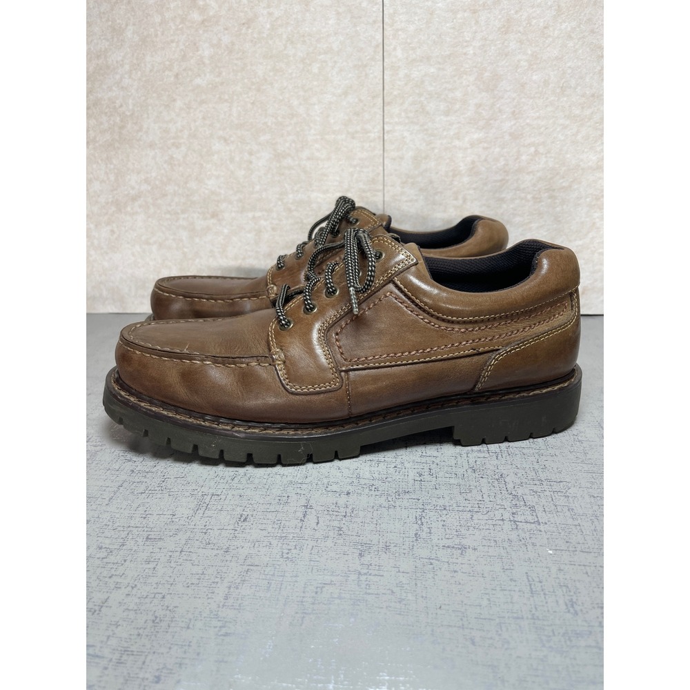 Earth Shoe Mens 10.5 Brown Leather Moc Toe Lace Up Lug Sole Oxfords Casual Shoes